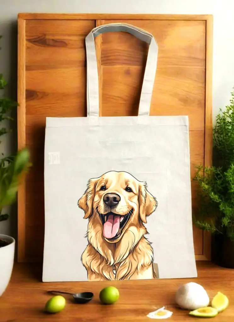  Golden Paws Canvas Beige Tote Bag with Zipper