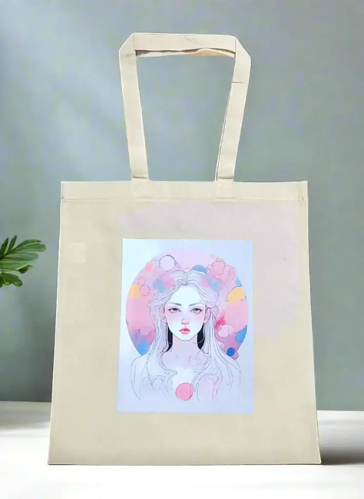 Ethereal Canvas Beige Tote Bag with Zipper