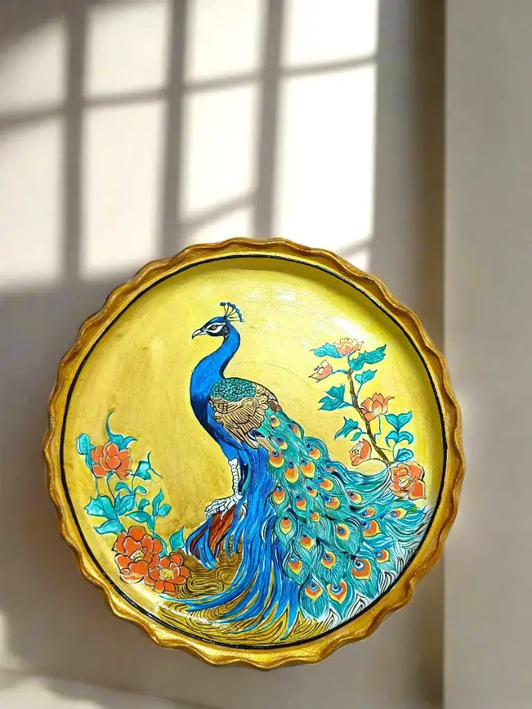 Hand-Painted Elegant Wing Wall Plate – Acrylic Art Décor