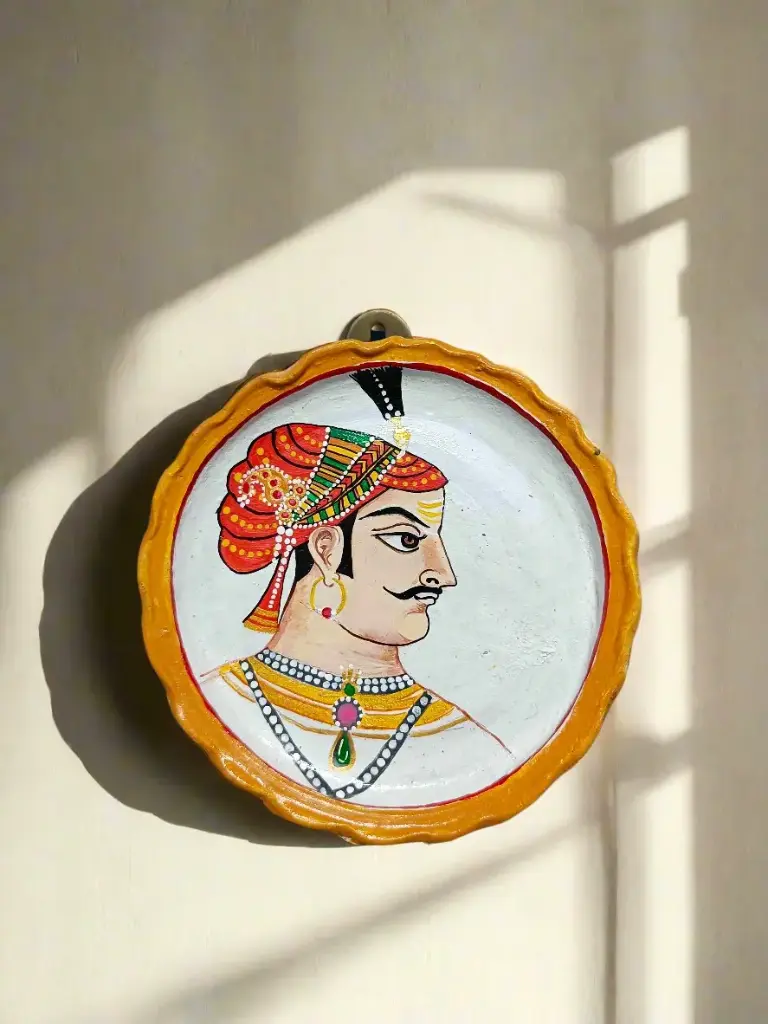 Hand-Painted Mughal King Wall Plate – Acrylic Art Décor