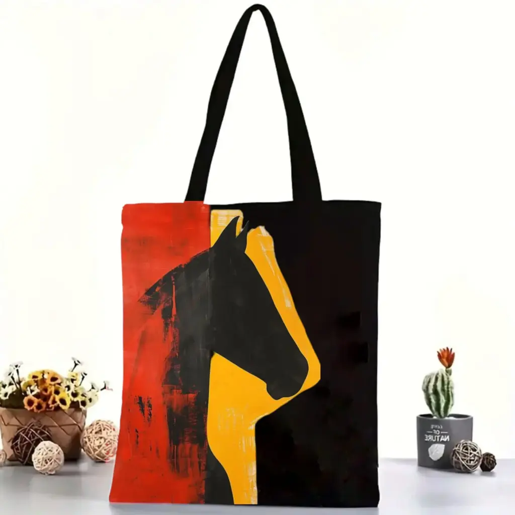 Knight's Duel Cotton Black Tote Bag with Zipper