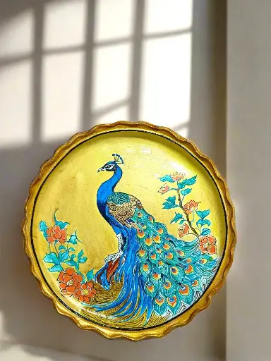 Hand-Painted Elegant Wing Wall Plate – Acrylic Art Décor