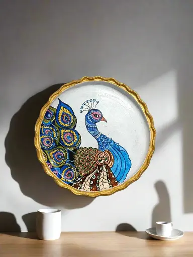 Hand-Painted Majestic Feather Wall Plate – Acrylic Art Décor