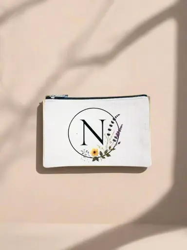 N Designed Canvas Pencil Pouch Bag