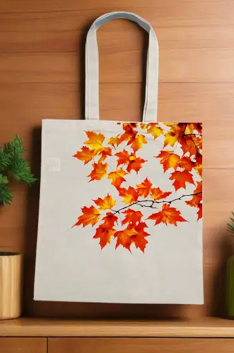 Autumn Whisper Canvas Beige Tote Bag with Zipper