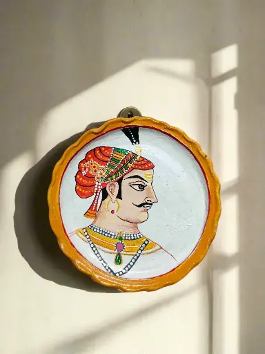 Hand-Painted Mughal King Wall Plate – Acrylic Art Décor