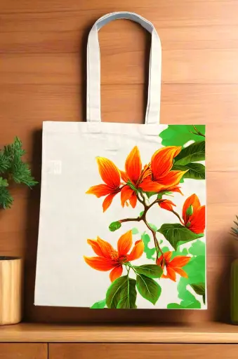 Flame Blossom Canvas Beige Tote Bag with Zipper