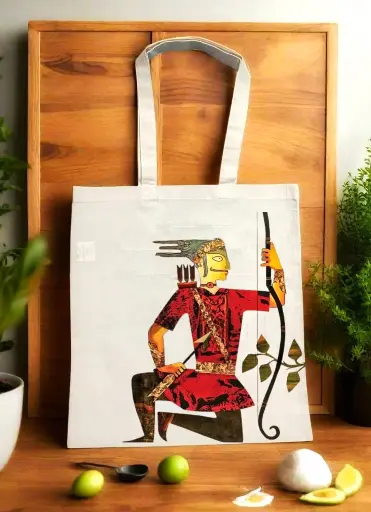Kalmrigaya Canvas Beige Tote Bag with Zipper