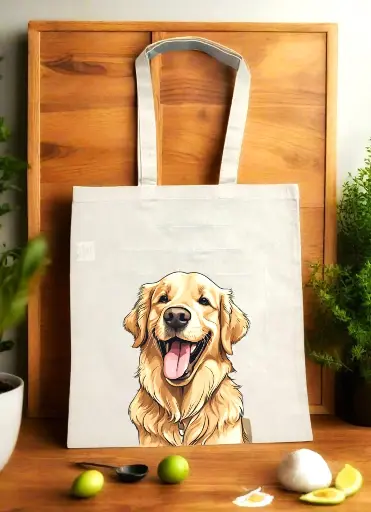  Golden Paws Canvas Beige Tote Bag with Zipper