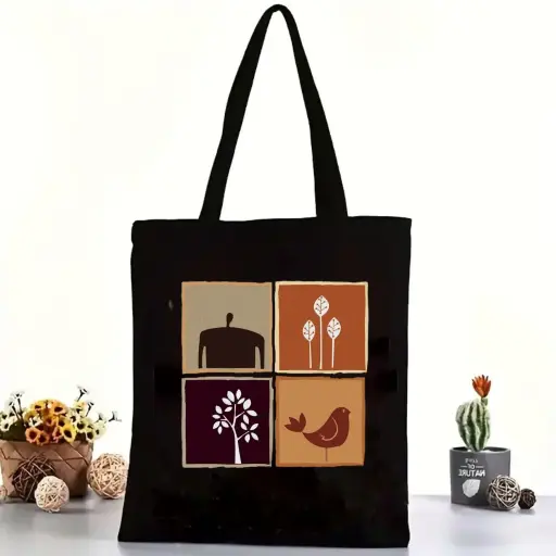 Life of Pi Cotton Black Tote Bag with Zipper