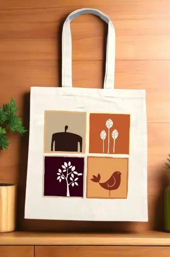  Life of Pi Canvas Beige Tote Bag with Zipper