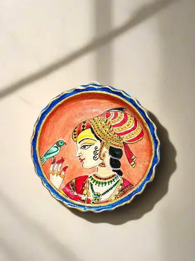 Hand-Painted Mughal Queen Wall Plate – Acrylic Art Décor