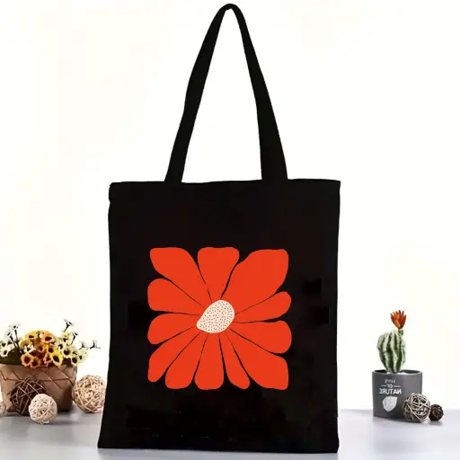  Red Velvet Cotton Black Tote Bag with Zipper
