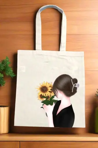  Whisper of the Sunflower Canvas Beige Tote Bag with Zipper