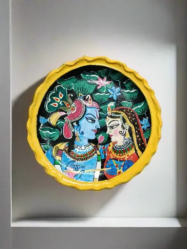 Hand-Painted Radha-Krishna Wall Plate – Acrylic Art Décor
