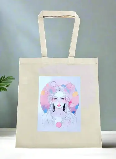 Ethereal Canvas Beige Tote Bag with Zipper