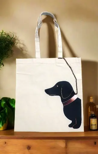  Elegant Paws Canvas Beige Tote Bag with Zipper