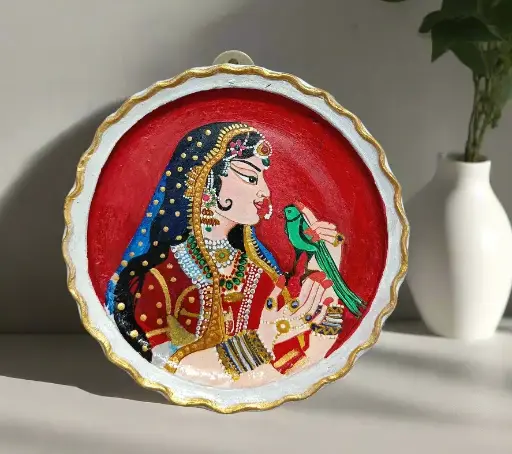 Hand-Painted Mughal Princess Wall Plate – Acrylic Art Décor